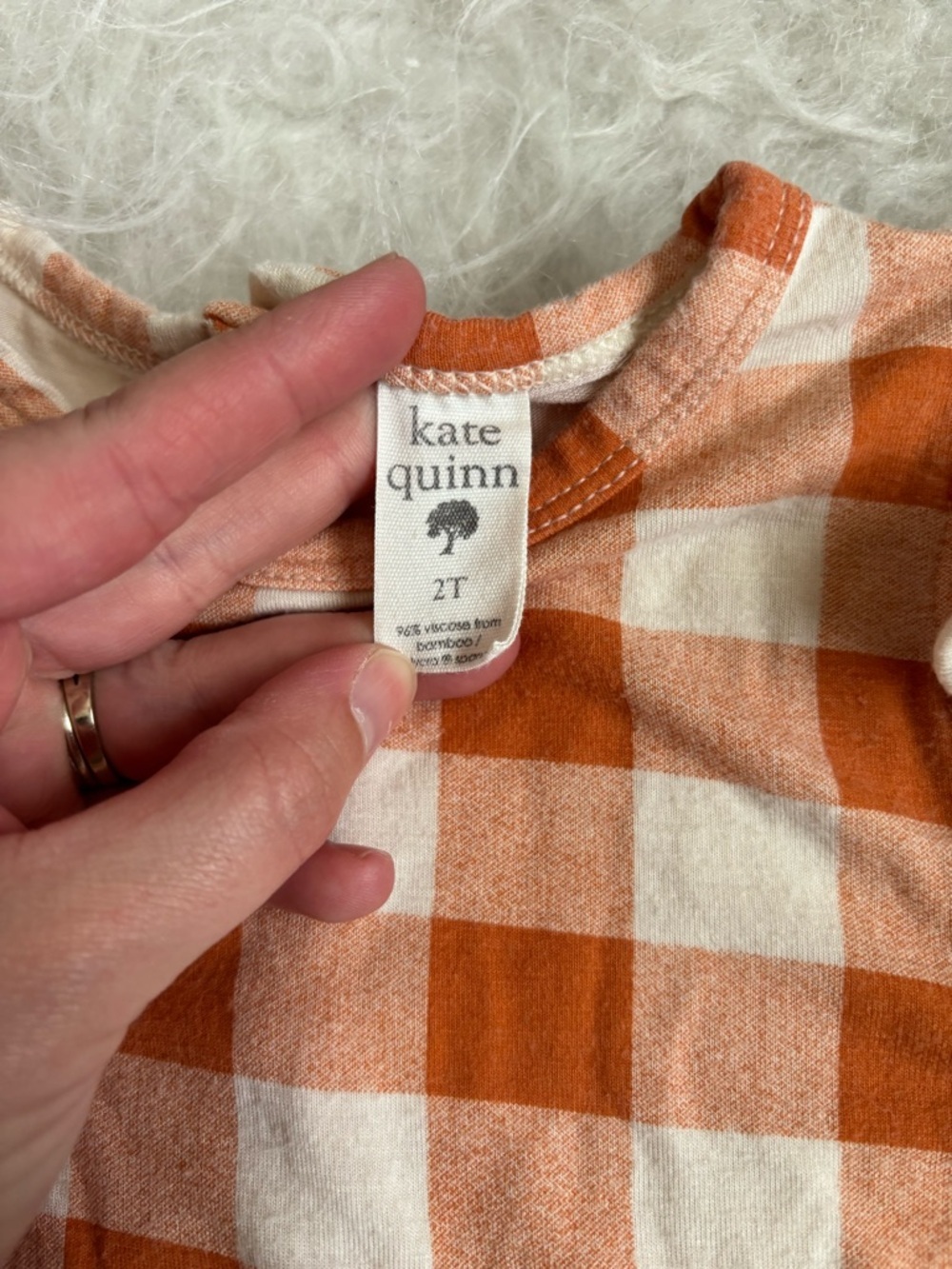 kate quinn Cottagecore Bamboo Orange and Cream Gingham Ruffle-Sleeve Dress - Picture 2 of 3